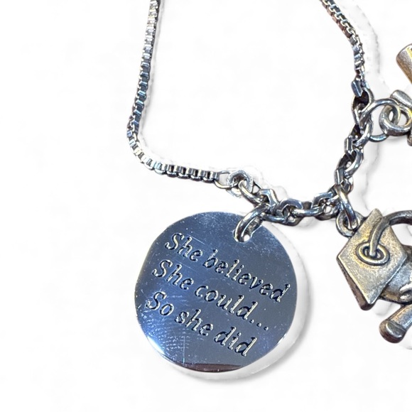 Silver Graduation Charm Bracelet – “She Believed She Could So She Did” - Picture 2 of 5